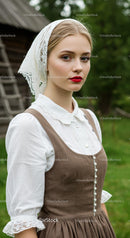 Young Woman in Traditional Rural Attire Outdoors