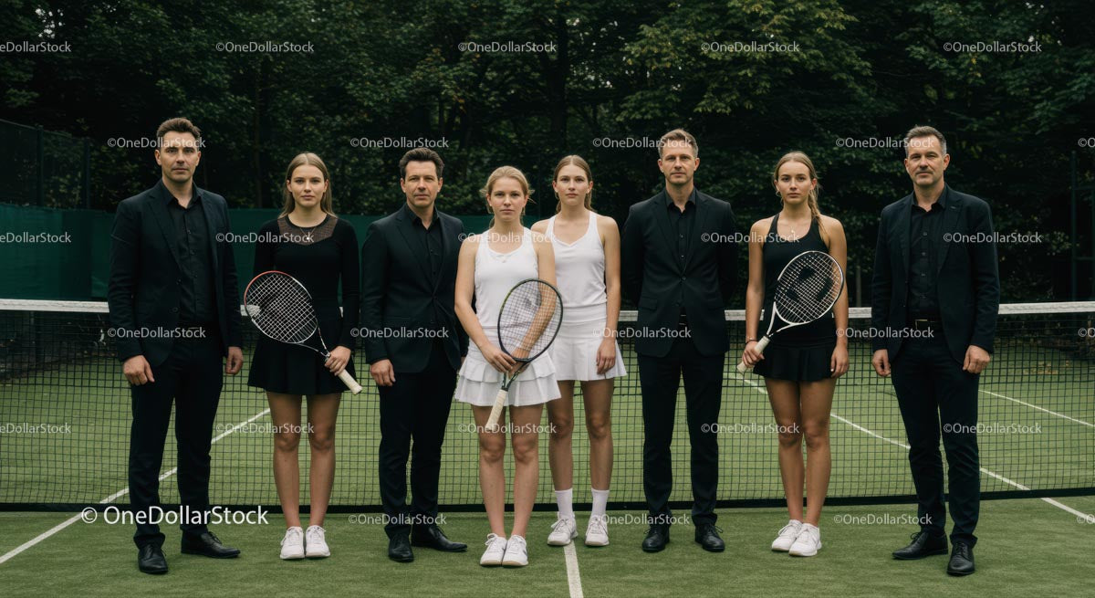 Group of Tennis Players Posing on Court in Uniform