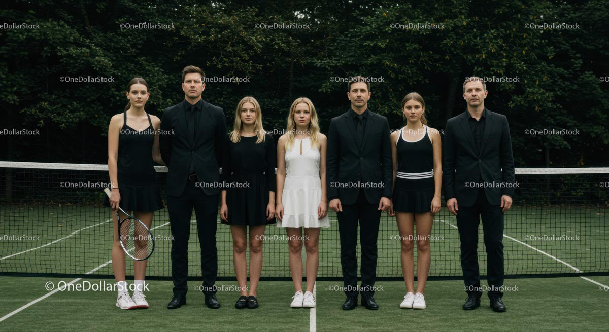 Tennis Team in Elegant Black and White Attire