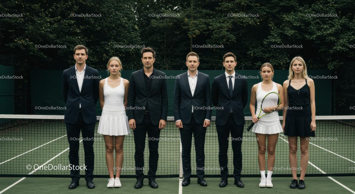 Business Professionals Gather on Tennis Court