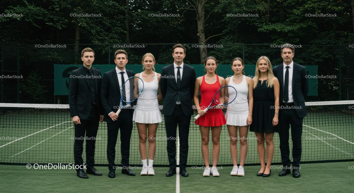 Professional Tennis Team on Outdoor Court