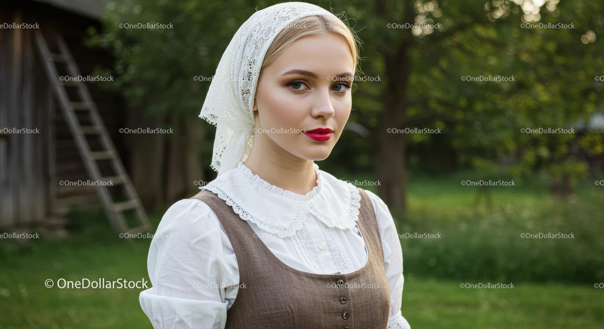 Portrait of a Woman in Traditional Attire Outdoors