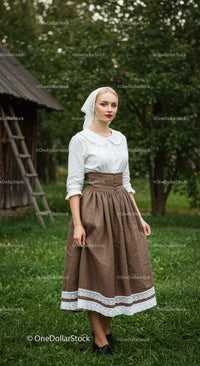 Woman in Traditional Dress Amidst Lush Greenery