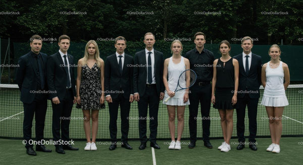Formal Group Portrait on Tennis Court