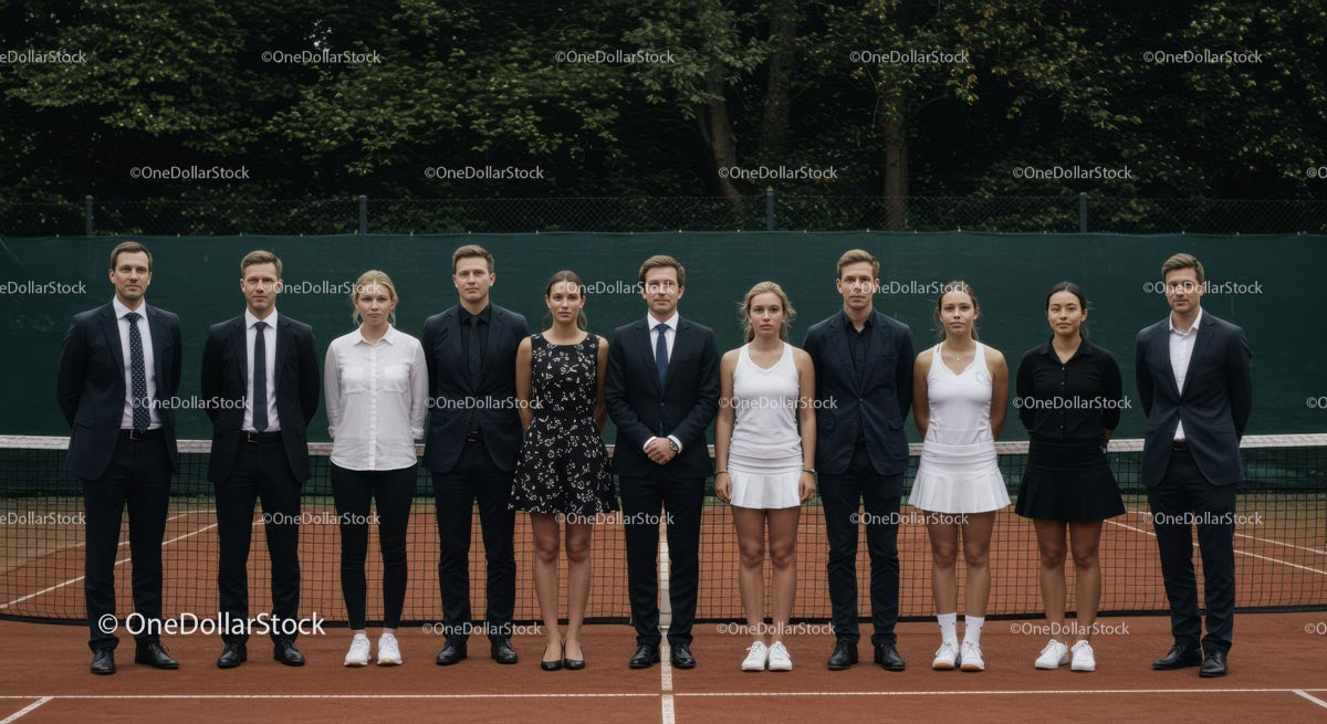 Formal and Casual Group on Tennis Court