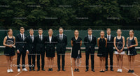 Elegantly Dressed Team on a Tennis Court