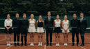 Formal Tennis Team Posing on Court
