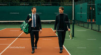 Businessmen in Suits Walking on Tennis Court