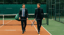 Businessmen in Suits Walking on Tennis Court