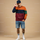 Trendy Man in Colorful Sweater and Denim Shorts