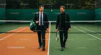 Businessmen in Suits Walking on Tennis Court