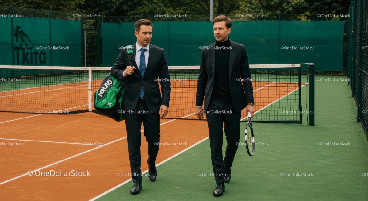 Business Professionals Discussing on Tennis Court