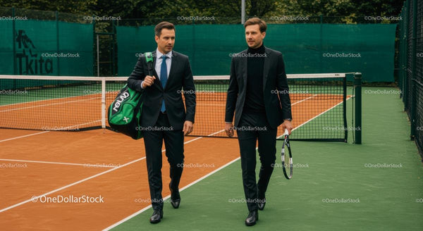 Business Professionals Discussing on Tennis Court
