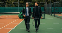 Businessmen Discussing on Tennis Court in Suits
