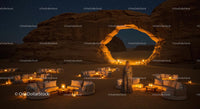 Elegant Outdoor Dining in Desert Under Starry Night Sky