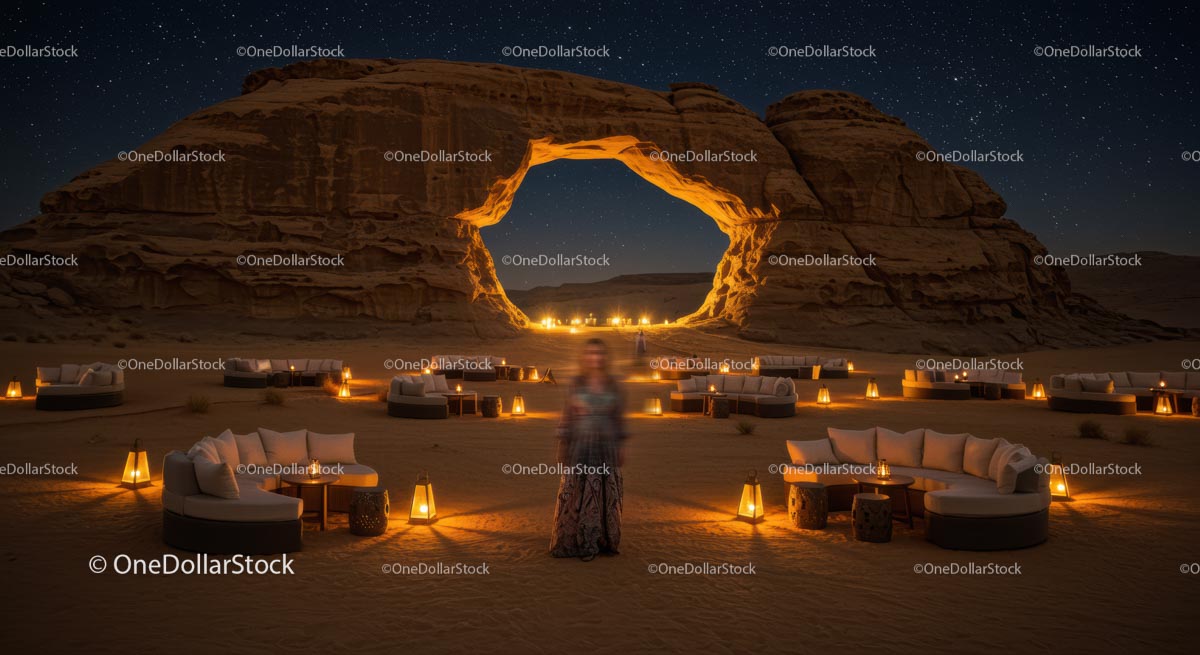 Luxury Outdoor Lounge Under Starry Desert Skies