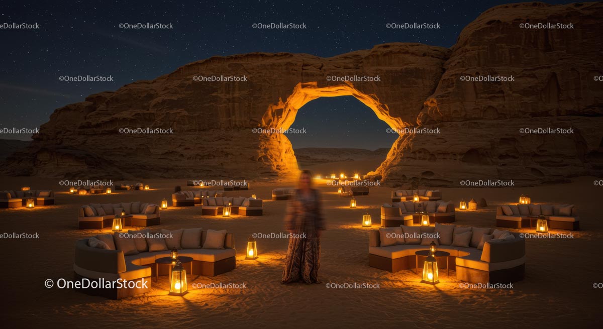 Luxury Desert Lounge Under Starry Night Sky