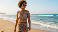Fashionable Woman Walking on a Sunny Beach
