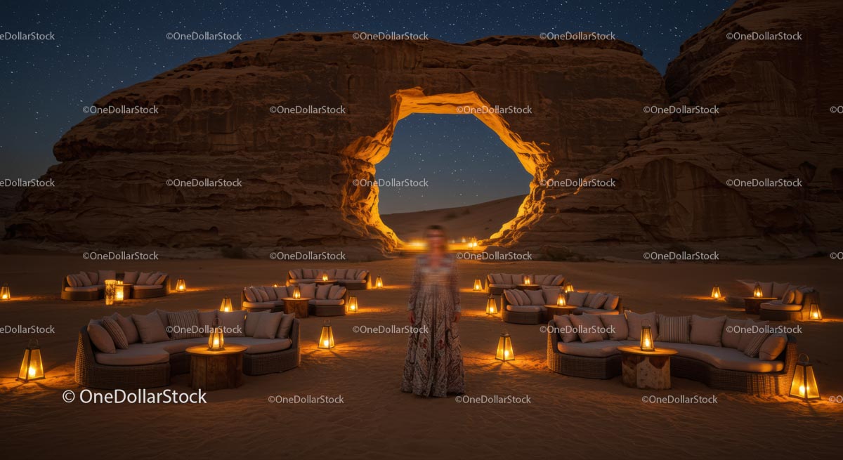 Starry Night Desert Lounge with Sandstone Arch