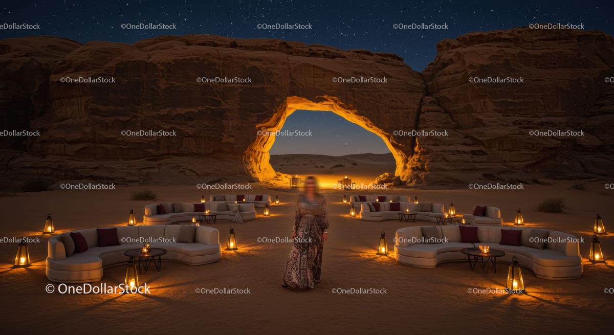 Luxury Desert Oasis Under a Starry Night Sky