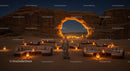 Starry Desert Night with Illuminated Natural Arch and Cozy Lounge