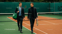Businessmen Discussing Strategy on Tennis Court