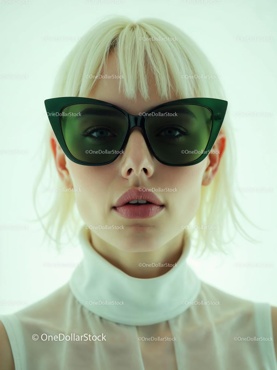 Blonde Woman in Stylish Green Sunglasses