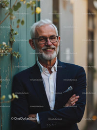 Confident Elderly Man in Stylish Blue Suit Outdoors