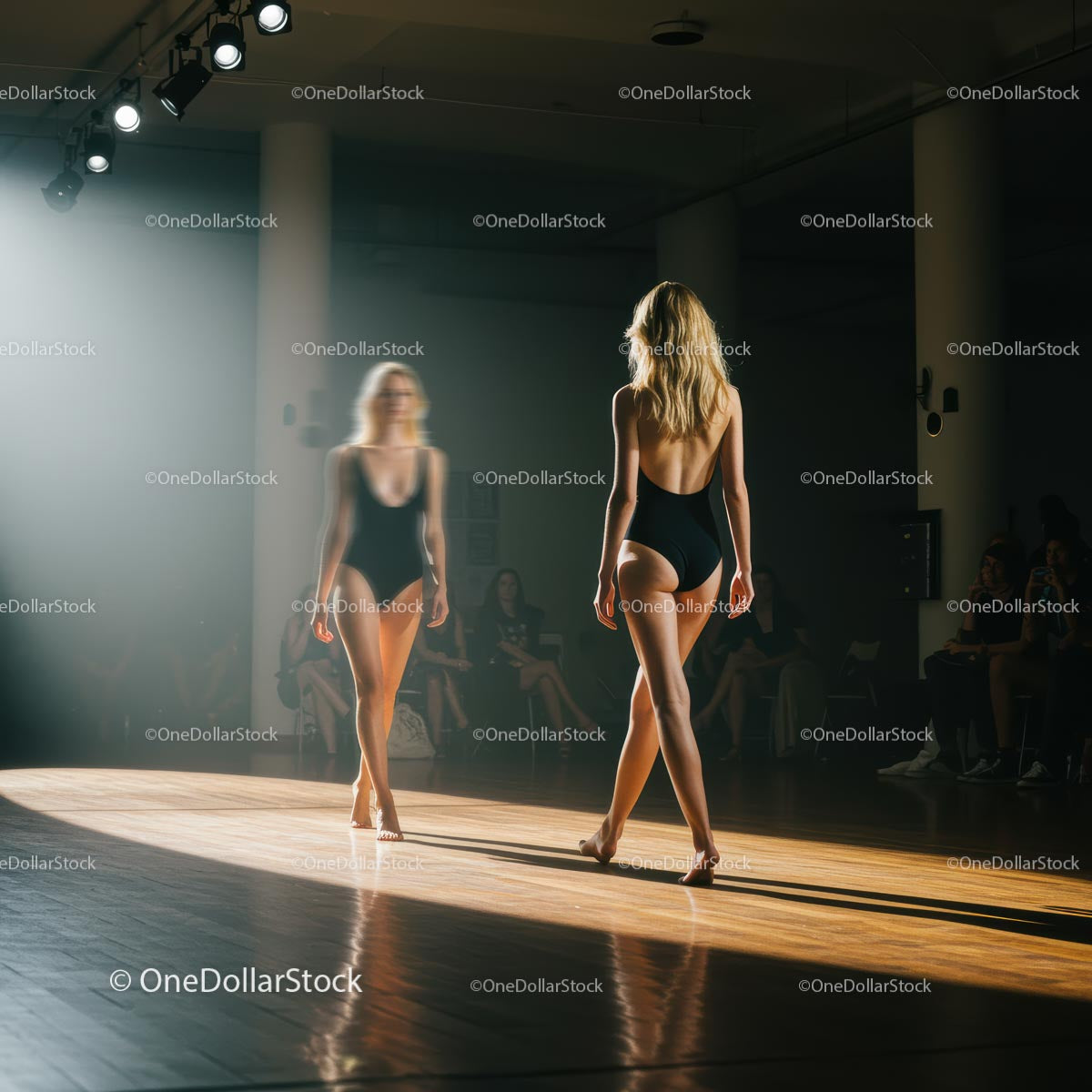 Elegant Fashion Models on Runway in Dramatic Lighting