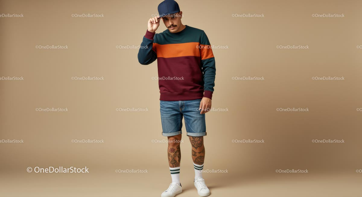 Stylowy mężczyzna w swobodnym stroju ulicznym z tatuażami