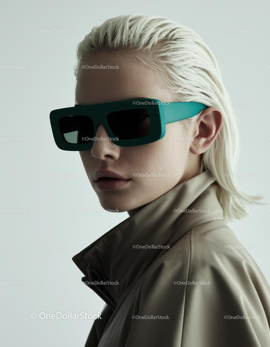 Stylish Woman in Sunglasses and Beige Coat Portrait