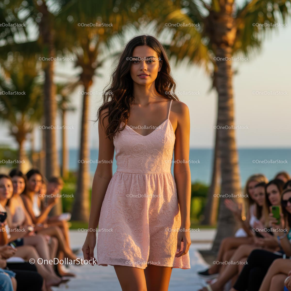 Runway Model in Pink Dress at Tropical Fashion Show