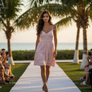 Runway Model in Pink Dress at Tropical Fashion Show