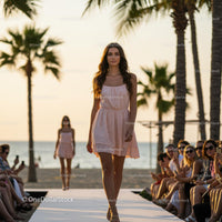 Chic Summer Fashion Show Amidst Palm Trees at Sunset