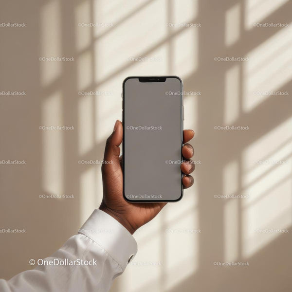 Hand Holding Smartphone with Blank Screen in Soft Light JPG Mockup Image
