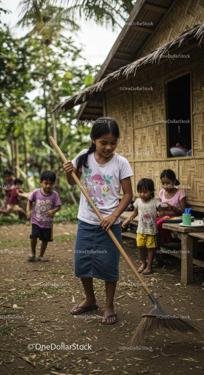 Children Enjoying Outdoor Activities in a Tropical Village