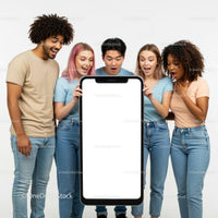 Diverse Group Excited by Large Smartphone Display