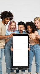 Excited Diverse Group with Large Smartphone Display