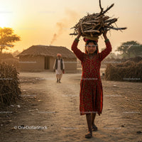 Young Girl Carrying Firewood in a Rural Village