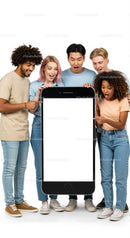 Diverse Group Excited by Large Smartphone Display