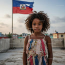 Young Girl with Curly Hair and Haitian Flag at Sunset