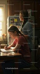 Focused Teen Studying in Sunlit Kitchen