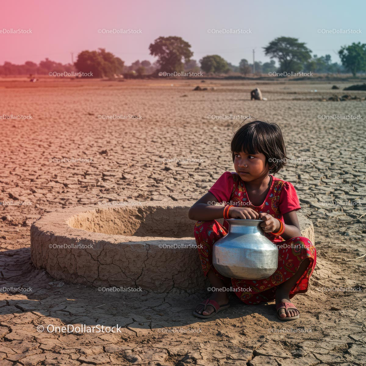 Young Girl in Traditional Dress by Parched Well