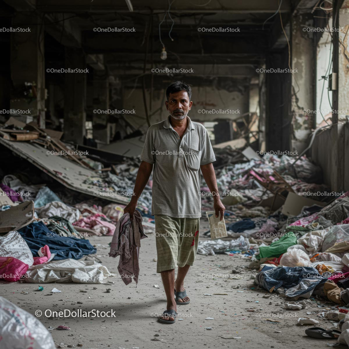 Man Walking Through Abandoned Industrial Ruin