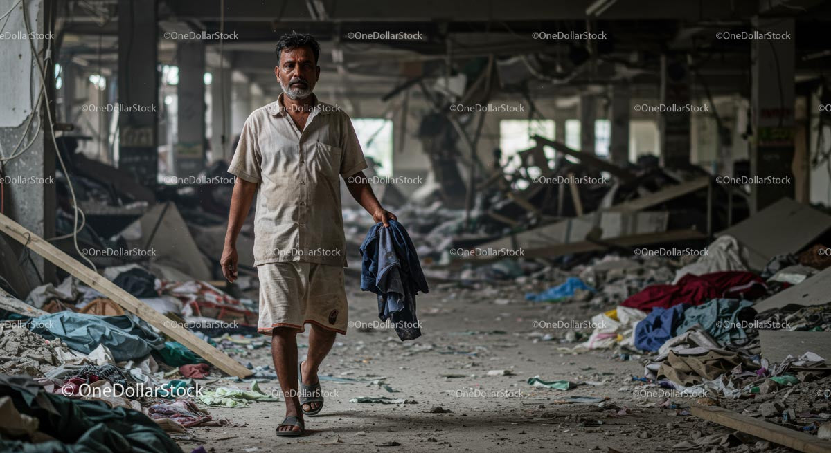 Man Walking Through Abandoned Industrial Building
