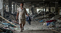 Man Walking Through Abandoned Industrial Building