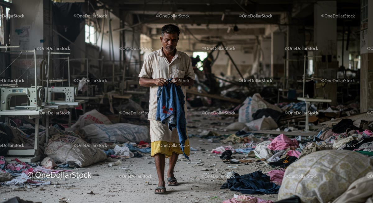 Man Walking Through Abandoned Textile Factory