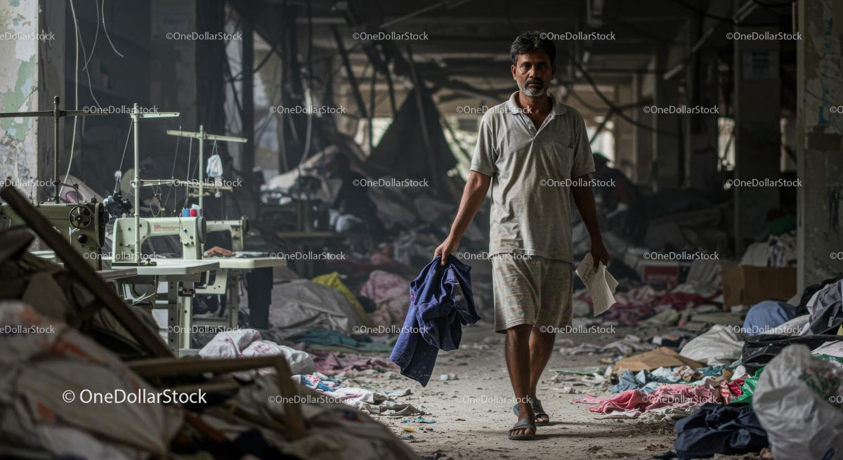 Man Walking in Abandoned Sewing Factory