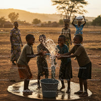 Children Playing with Water under the Golden Sunset
