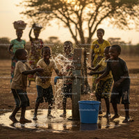 Joyful Children Playing at Water Pump in Rural Village